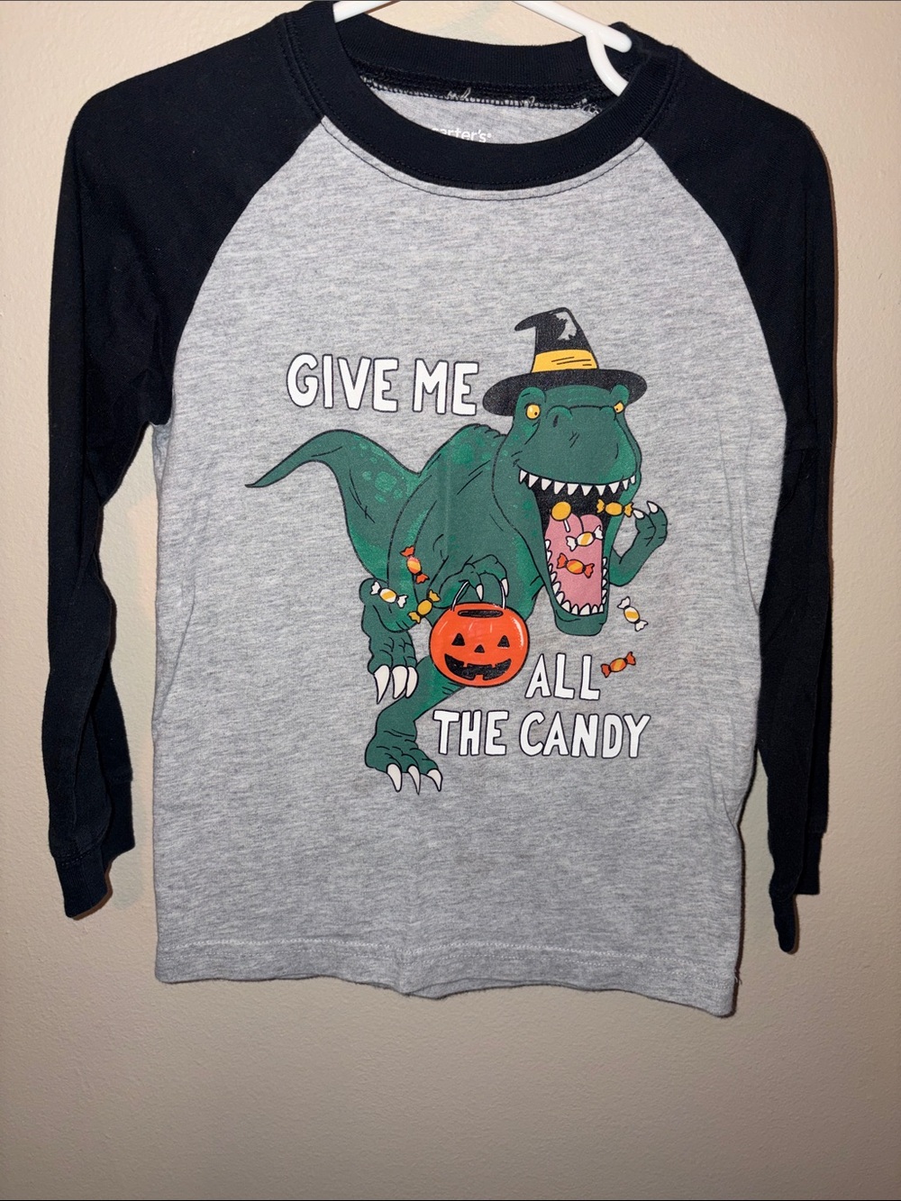 Carter's Gray & Black Raglan Halloween Dino Tee